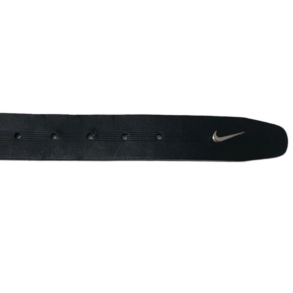 Nike Men’s Black Golf Belt Size 34 Genuine Leather Logo Silver Buckle 11024-01 - Picture 5 of 7